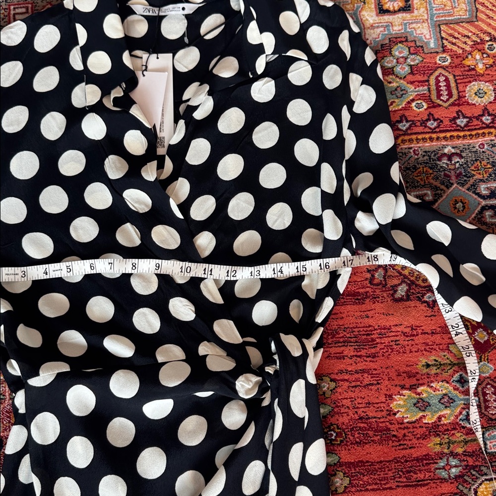 NEW Tag Zara Black & White Polka Dot Wrap Dress Size L Bloggers Fave - Picture 5 of 6